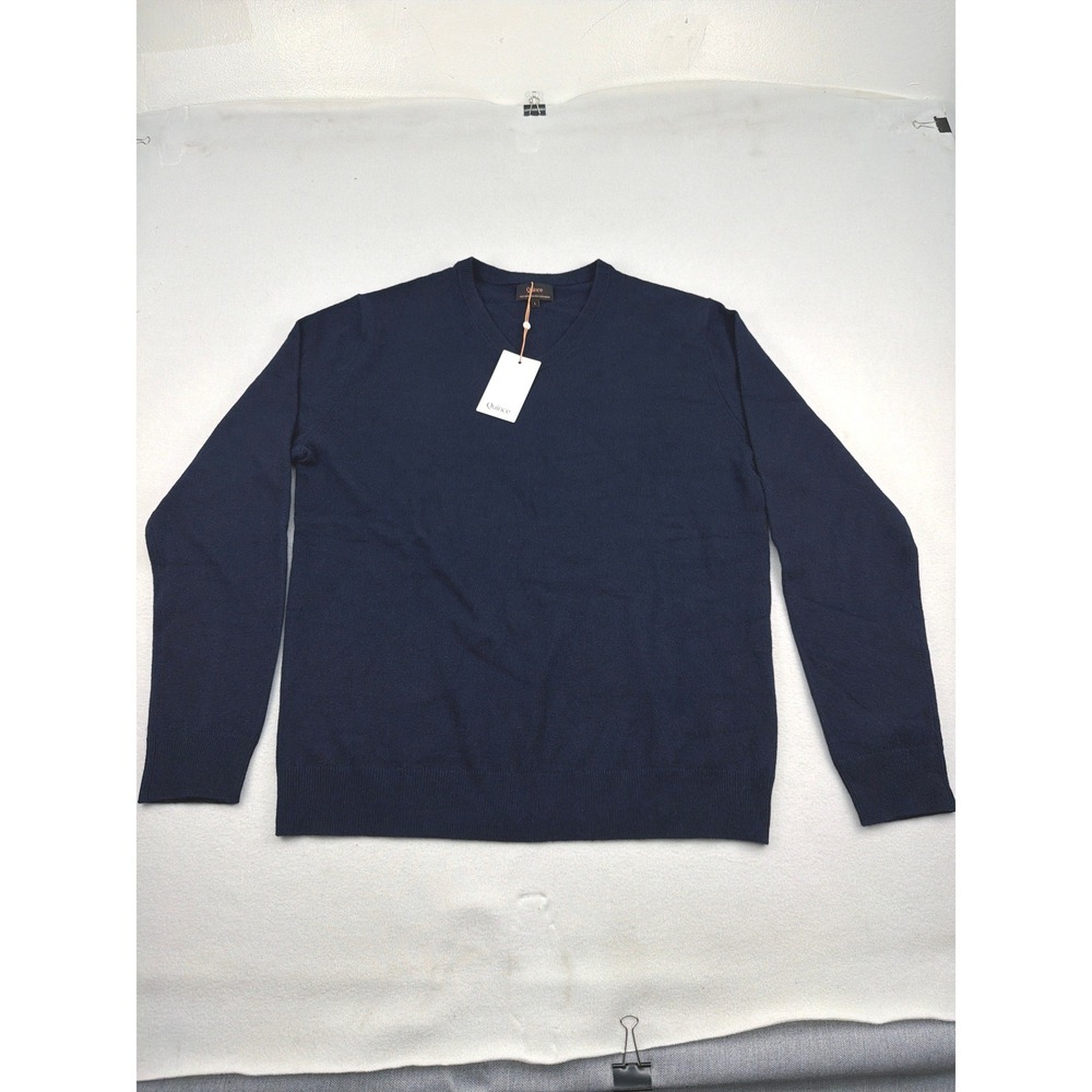 Quince Mens Navy Blue 100% Mongolian Cashmere V-Neck Sweater Size‎ L NWT